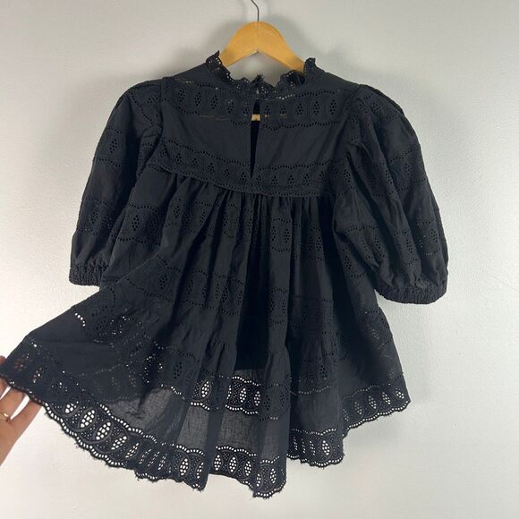 Anthropologie Othilia Black Eyelet Cotton Boho Blouse - Picture 4 of 10